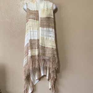 RXB size L Tan and Cream Fringe Open Knit Vest